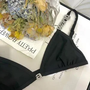 a wangロゴ　ビキニ Alexander Wang DIAMANTE LOGO BIKINI TOP IN JERSEY | REVERSIBLE